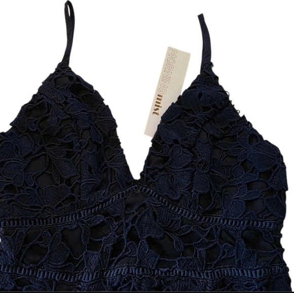 NWT Morning Mist Beautiful dark blue navy overlay lace dress women's size 10. - Picture 3 of 13